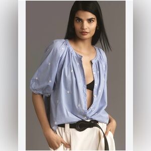Anthropologie/Velvet by Graham & Spencer Blue Amira Blouse Size L. NWT